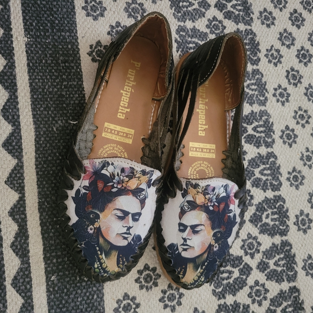 Womens Leather FRIDA Black Huaraches Made In Mexico Size 7